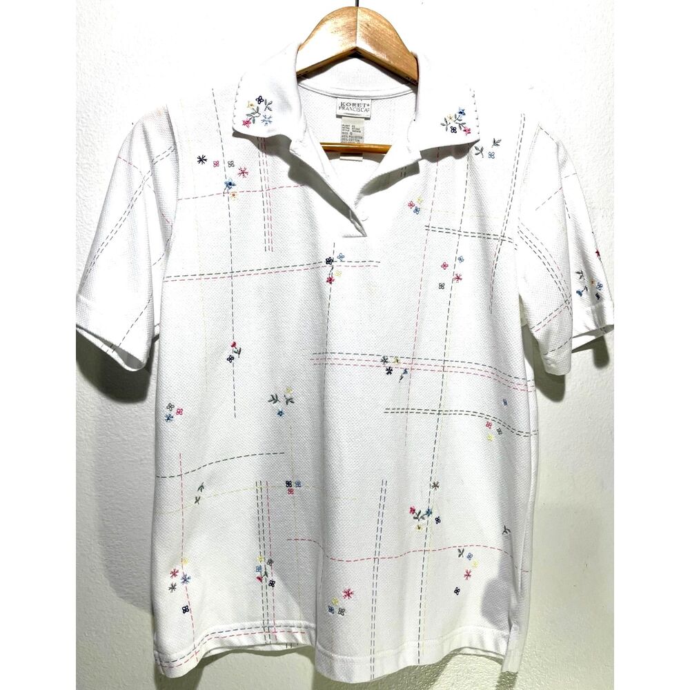 Koret Francisca VTY polo shirt embroidered plaid 80' cottage grandma Y2K women S